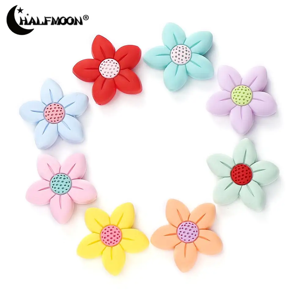 10Pcs New Silicone Beads Pentagonal Flower Focal Teether Beads For Jewelry Making Pacifier Chain Bracelets Necklace Accessories