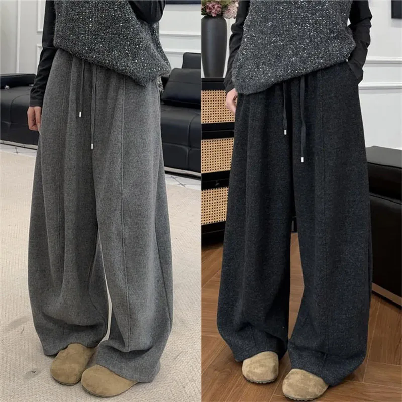 

Утепленные шерстяные брюки-кюлоты для женщин на осень-зиму 2025: Новинка, с высокой талией, облегающие, свободные, широкие штанины, с эффектом пышности