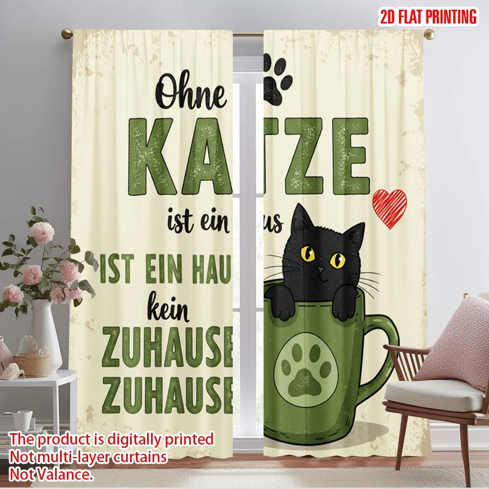

2pcs 2D flat printing Window Treatment Curtains Cat Paw Heart Home 100% Polyester Without Electricity Seasonal Party & Holiday