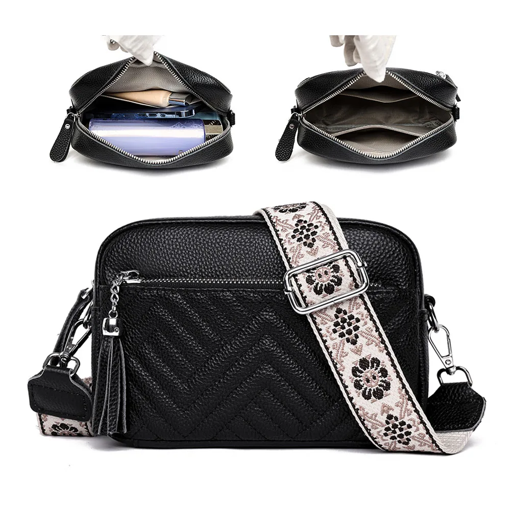 

Women Quilted Shoulder Bag Guitar Strap Camera Bag Casual Zipper Sling Bag Genuine Leather Trendy Crossbody Bag Travel Work Bag