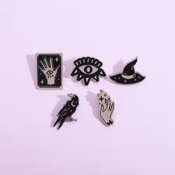 Gothic Wizard Hat Enamel Pin Eyeballed Crow Tarot Hand Raven Halloween Brooch Lapel Badge Punk Jewelry Gift Custom Wholesale
