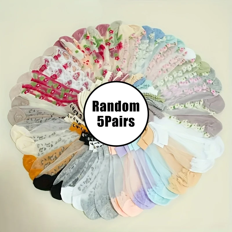 5 pairs of random socks children's thin spring and summer glass fiber lace crystal breathable card stockings