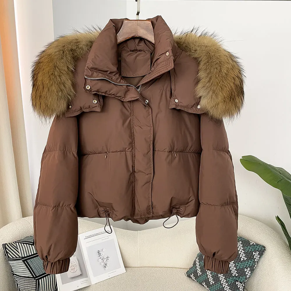 2024 Winter Short Parka White Duck Down Jacket Luxury Large Real Raccoon Fox Fur Hooded Puffer Coat Women Warm Waterproof Jacket