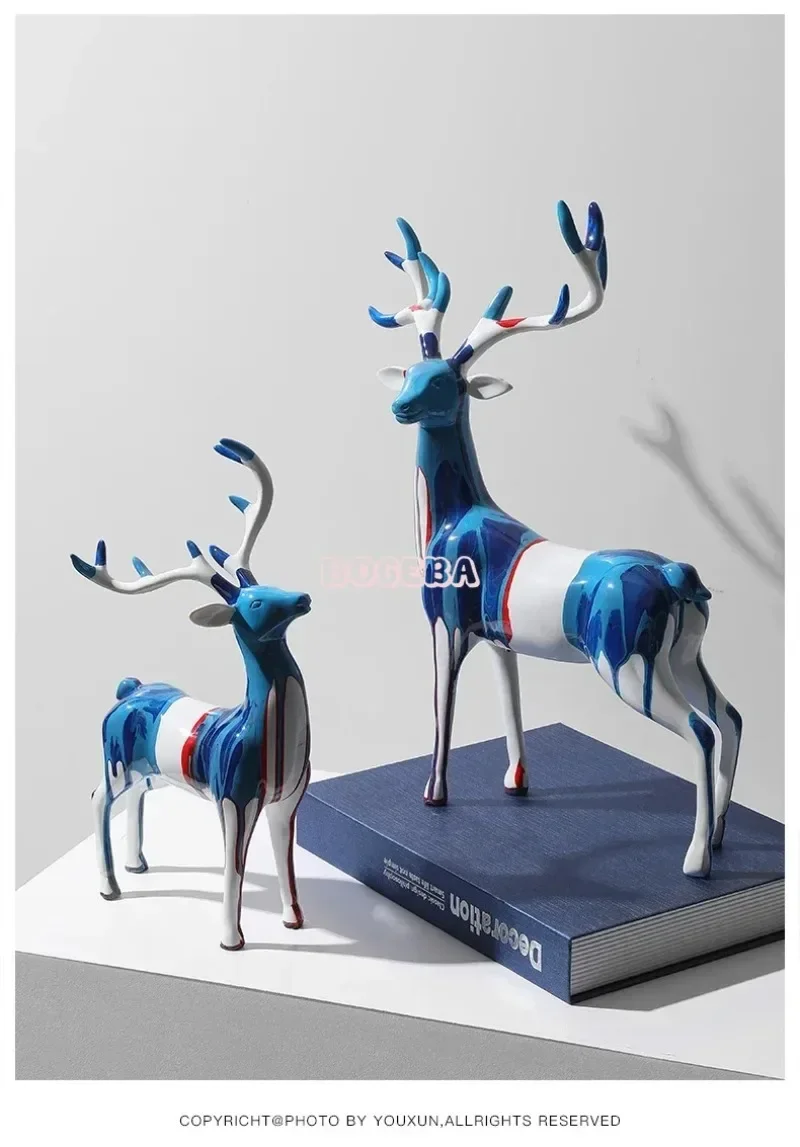 

Minimally modern splashed color art deer statue crafts entrance hall living room wine cabinet TV cabinet desktop home decoration