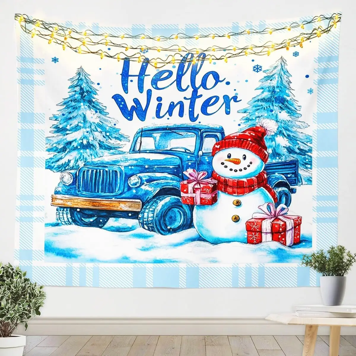 Christmas Wall Hanging Medium Santa Claus Tapestry for Kids Boys Girls Holiday Gift Wall Blanket Snowflake Wall Art Purplish Red