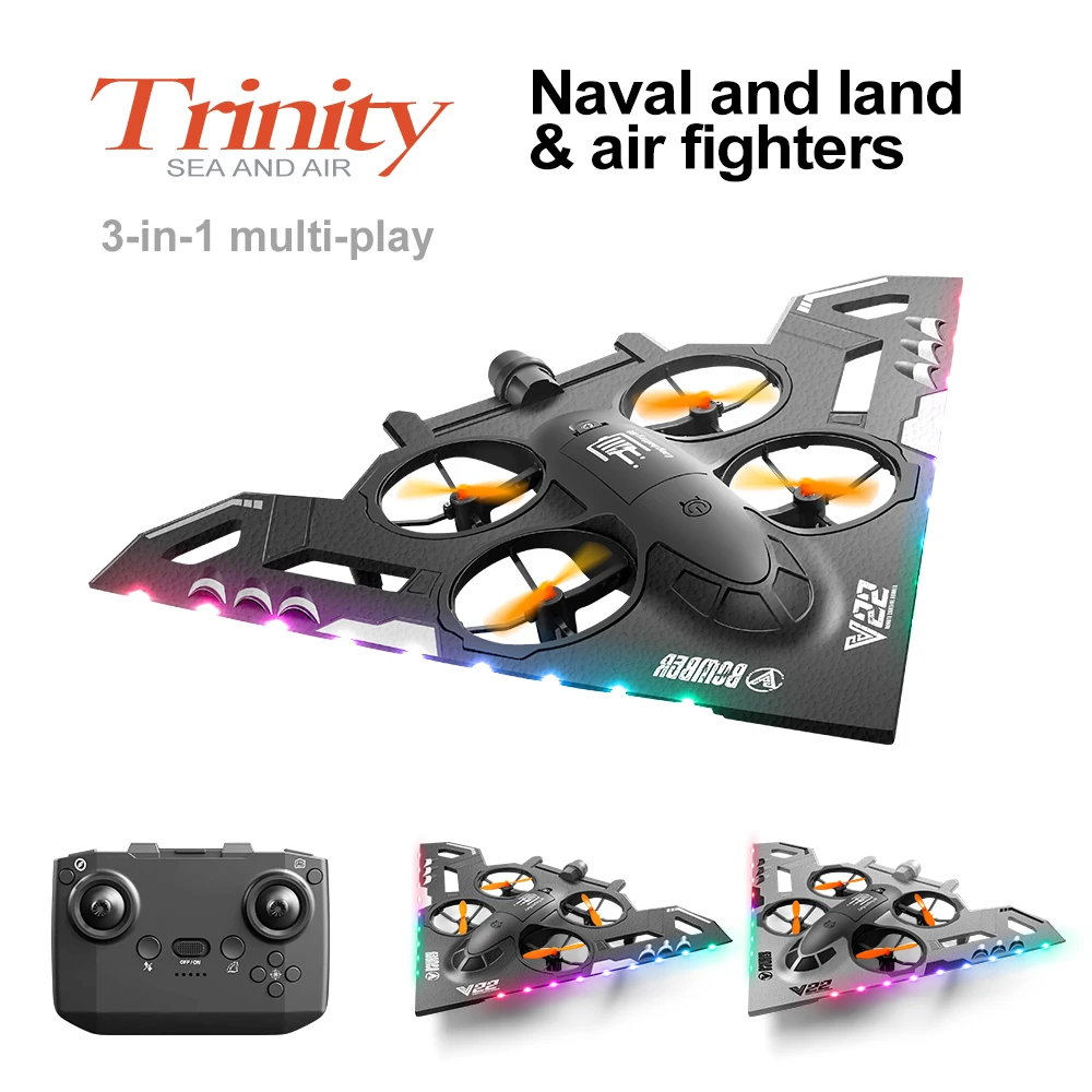 New V22 Water Land And Air Three In One Four Axis Uav Remote Control Foam Aircraft Model Glider Toy For Children'S Birthday Gift