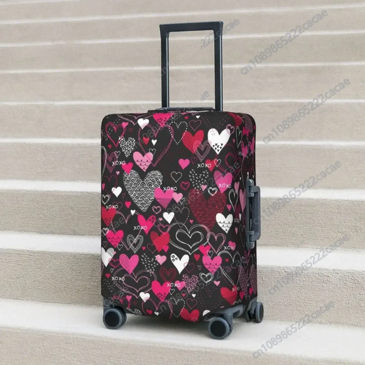 Hearts And Kisses Suitcase Cover Abstract Geometric Cartoon Practical Business Protection Luggage Supplies Flight