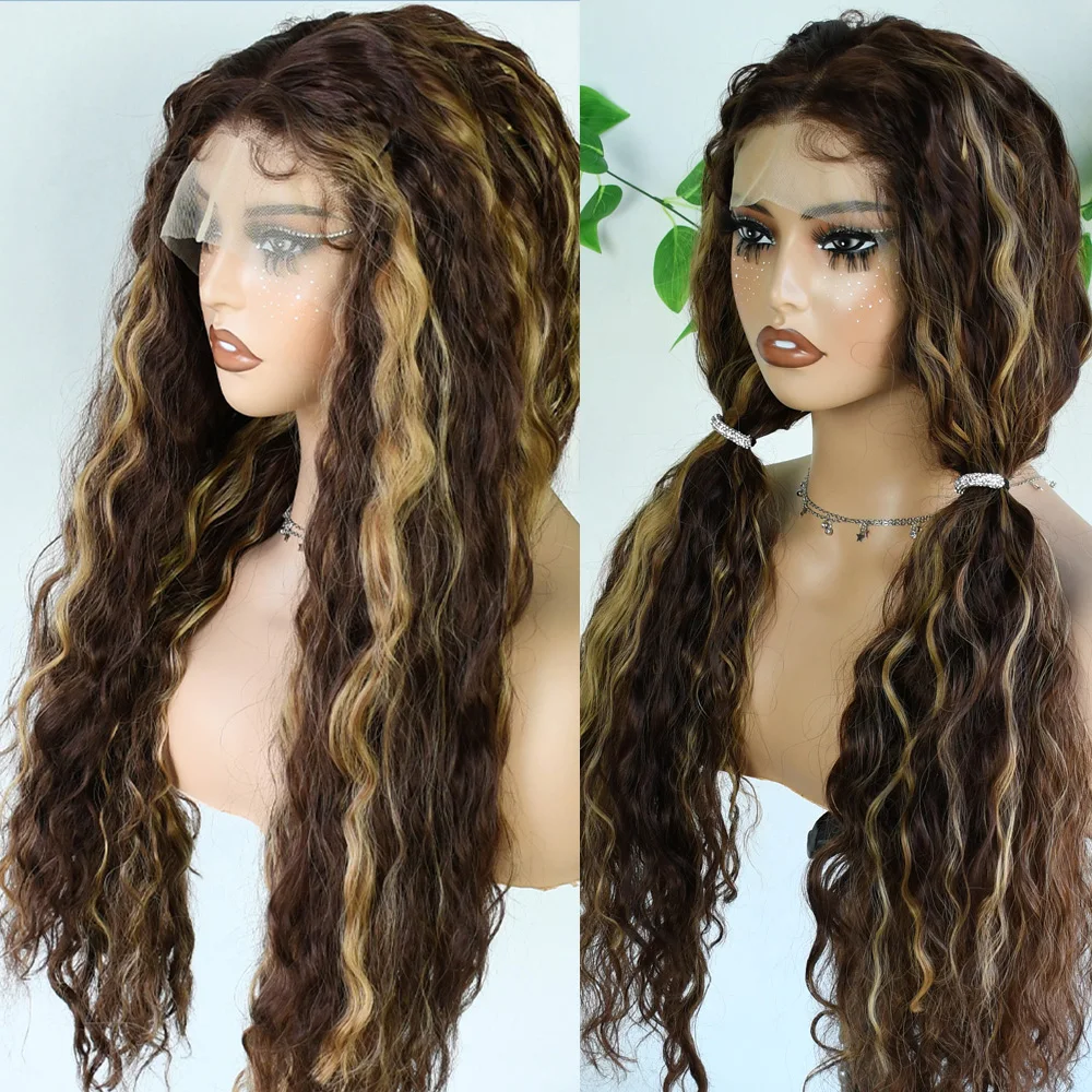 تسليط الضوء على شعر مستعار أشقر Hd الدانتيل الباروكة الأمامية 34 بوصة شعر مستعار مجعد موجة عميقة الدانتيل شعر مستعار أمامي 13x4 قبل قطعها مع شعر الطفل شعر مستعار اصطناعي