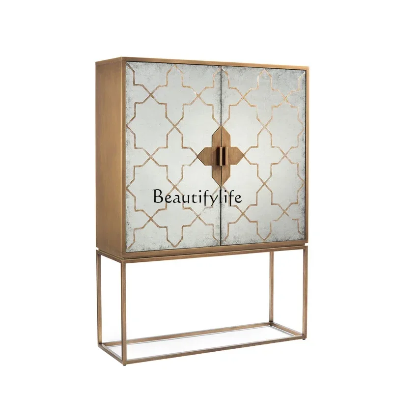 

LXAmerican side cabinet ultra-thin living room solid wood integrated wall simple light luxury cabinet