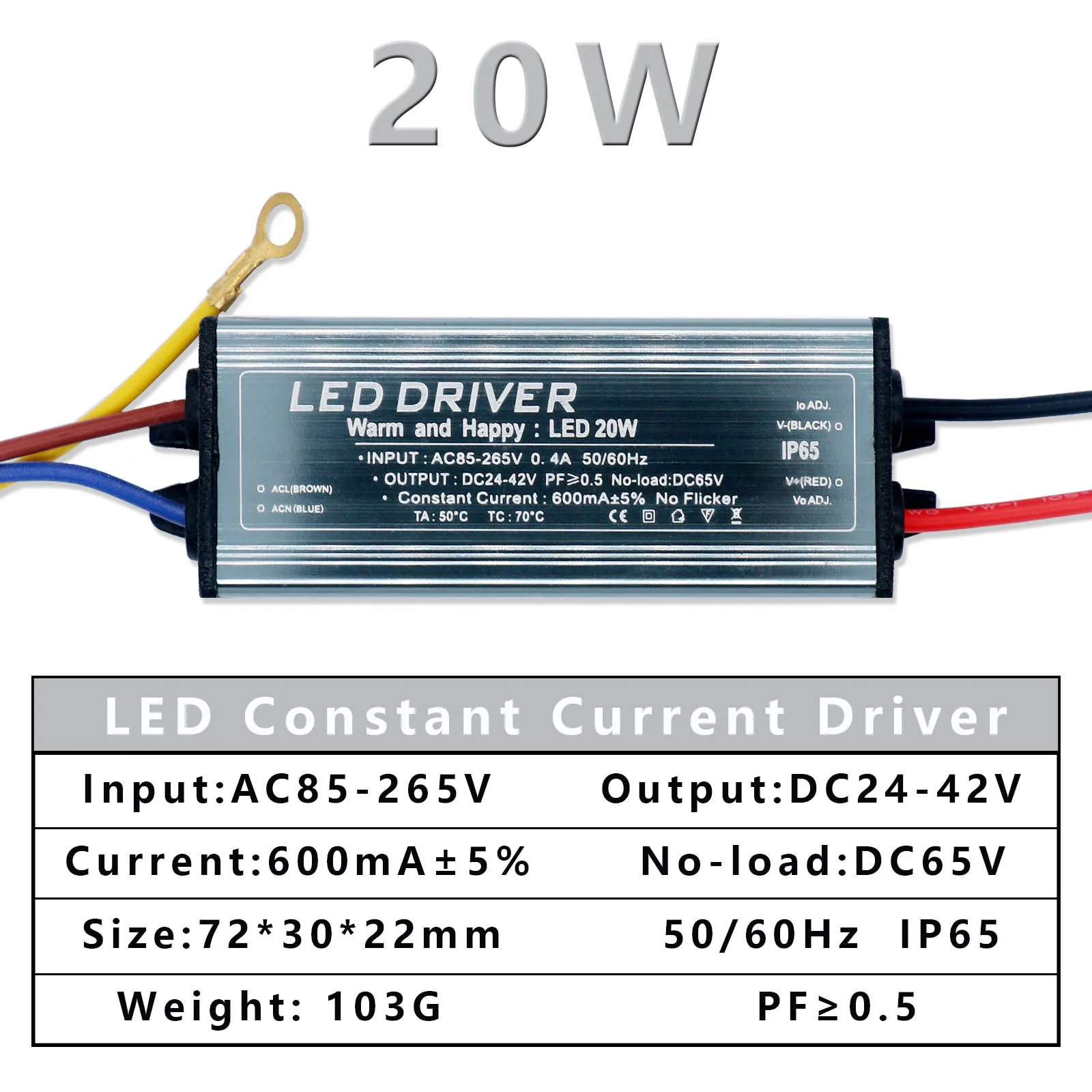 5W 10W 20W 30W 40W 50W LED Lighting Transformer AC85-265V DC24-42V Waterproof IP65 Isolated Constant Current Driver Power Supply