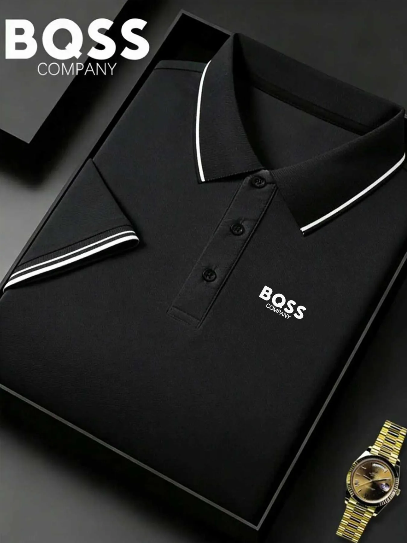 Camisa de Manga Corta a Rayas para Hombre BQSS, Color Sólido Multicolor, Estilo Casual Deportivo con Estampado de Letras para Negocios y Viajes