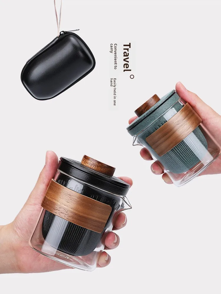 

Portable Travel Tea Set Outdoor Equipment for One Fast Guest Cup One Pot Two Cups Ceramic Traditional Chinese Style Handmade