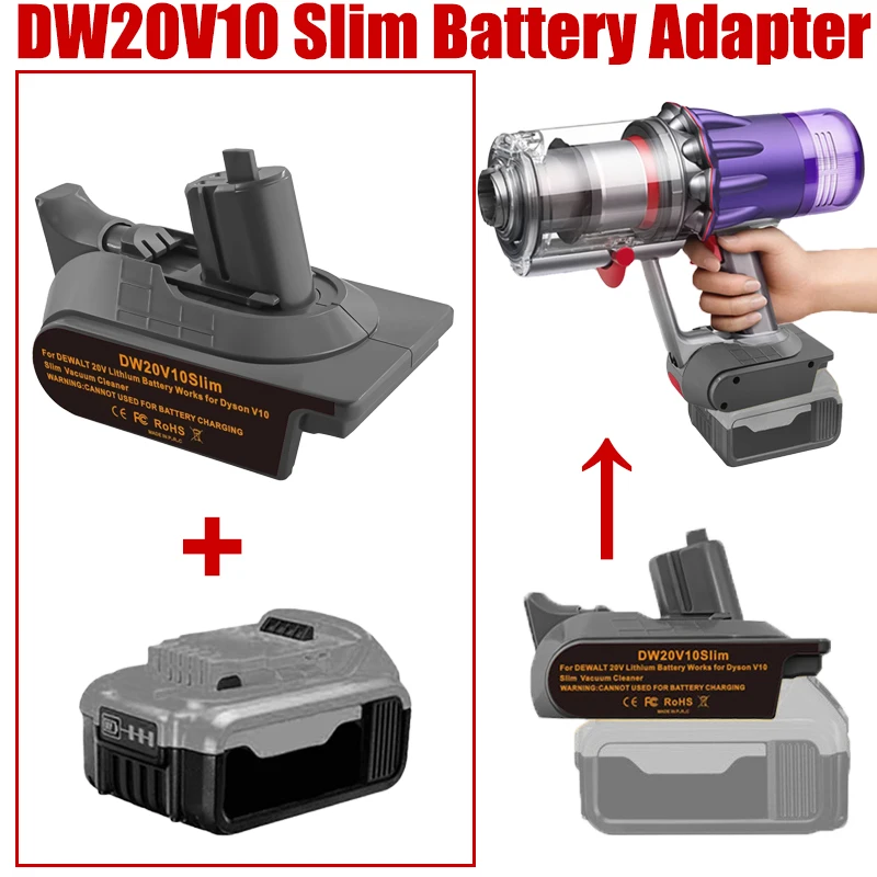 

Для аккумулятора DW 20 В, преобразования в работе для Dyson V10, цифровой тонкий беспроводной пылесос, DW20V10, тонкий адаптер для аккумулятора, преобразователь