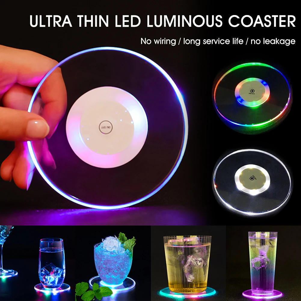 

Acrylic Crystal LED Glow Coasters Bar Cocktail Sparkling Base Luminous Ambient Light Up Glass Coasters