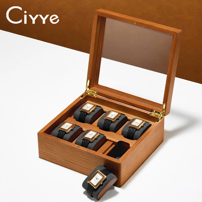 

Ciyye Wooden Watch Box 6/10 Grids Watch Box Jewelry Organizer Case Men Women Mechanical Watch Storage Box Wristwatch Display Box
