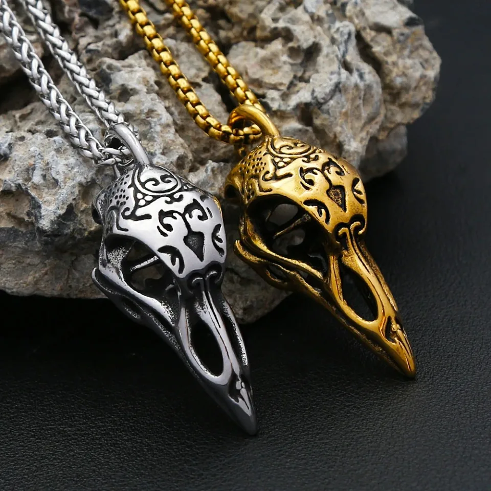 خمر الغراب الجمجمة قلادة قلادة 316L الفولاذ المقاوم للصدأ القوطية القلائد للرجال ارتداء اليومي مجوهرات الحفلات هدايا بالجملة