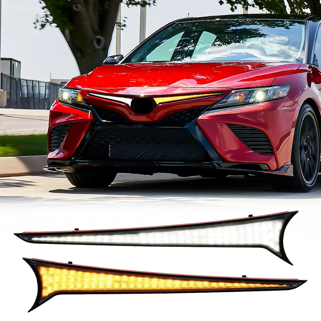 Car LED White Daytime Running Light For Toyota Camry 2018 2019 2020 2021 2022 2023 Grille DRL With Turn Signal Light Yellow 12V