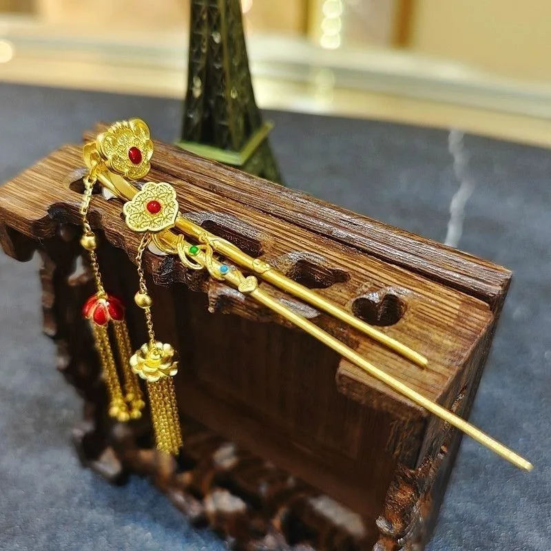 

Древняя китайская императорская заколка Ruyi с позолоченной кисточкой, ступенчатая тряска для свадебного головного убора Hanfu, традиционный свадебный подарок