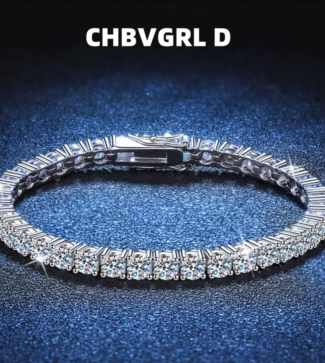 

[Tennis Chain] High-quality s925 silver plated platinum moissanite bracelet, full row moissanite tennis bracelet