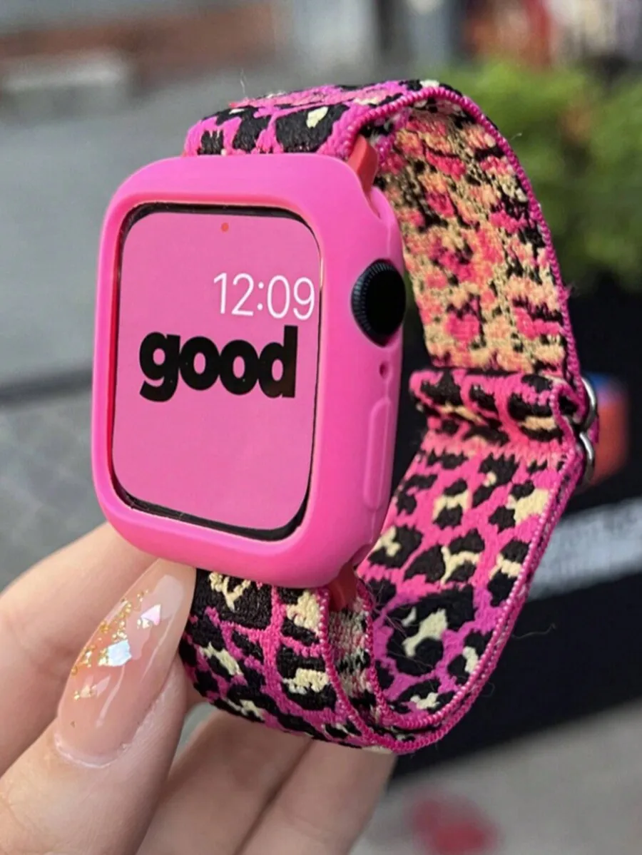 1pc Unisex Printed Pattern Nylon Strap With Adjustable Buckle Compatible With Apple Watch Band