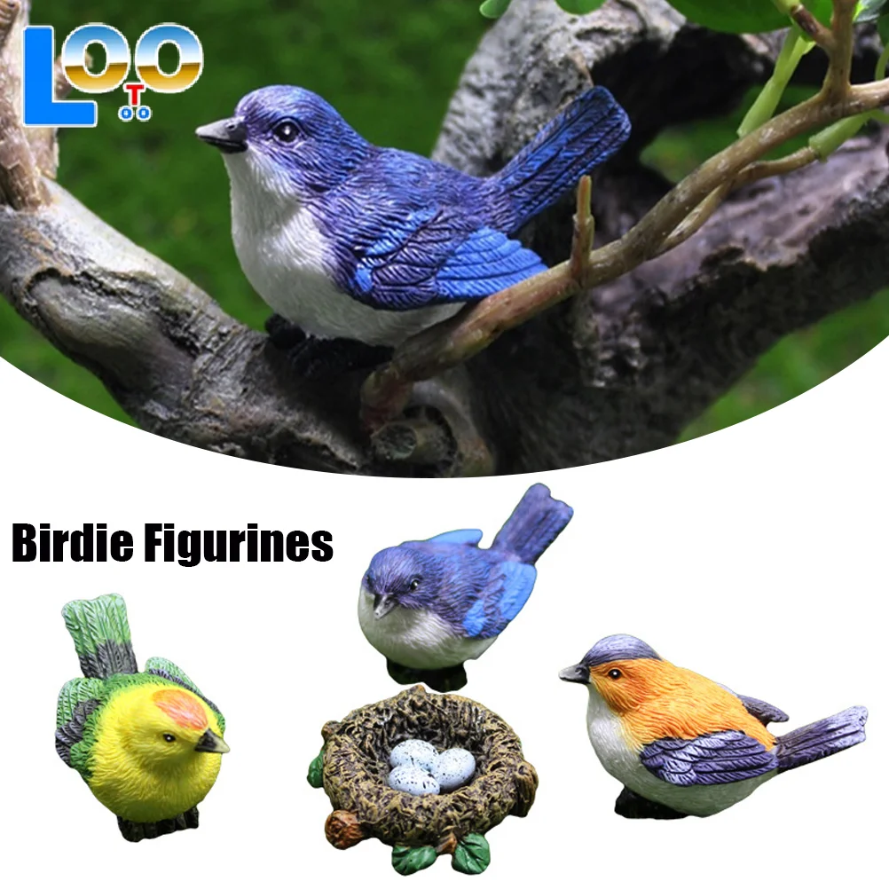 1/4 pçs estatuetas birdie micro paisagem ornamentos ninho de pássaro ovos mini jardinagem bonsai simulação modelo casa de bonecas decoração