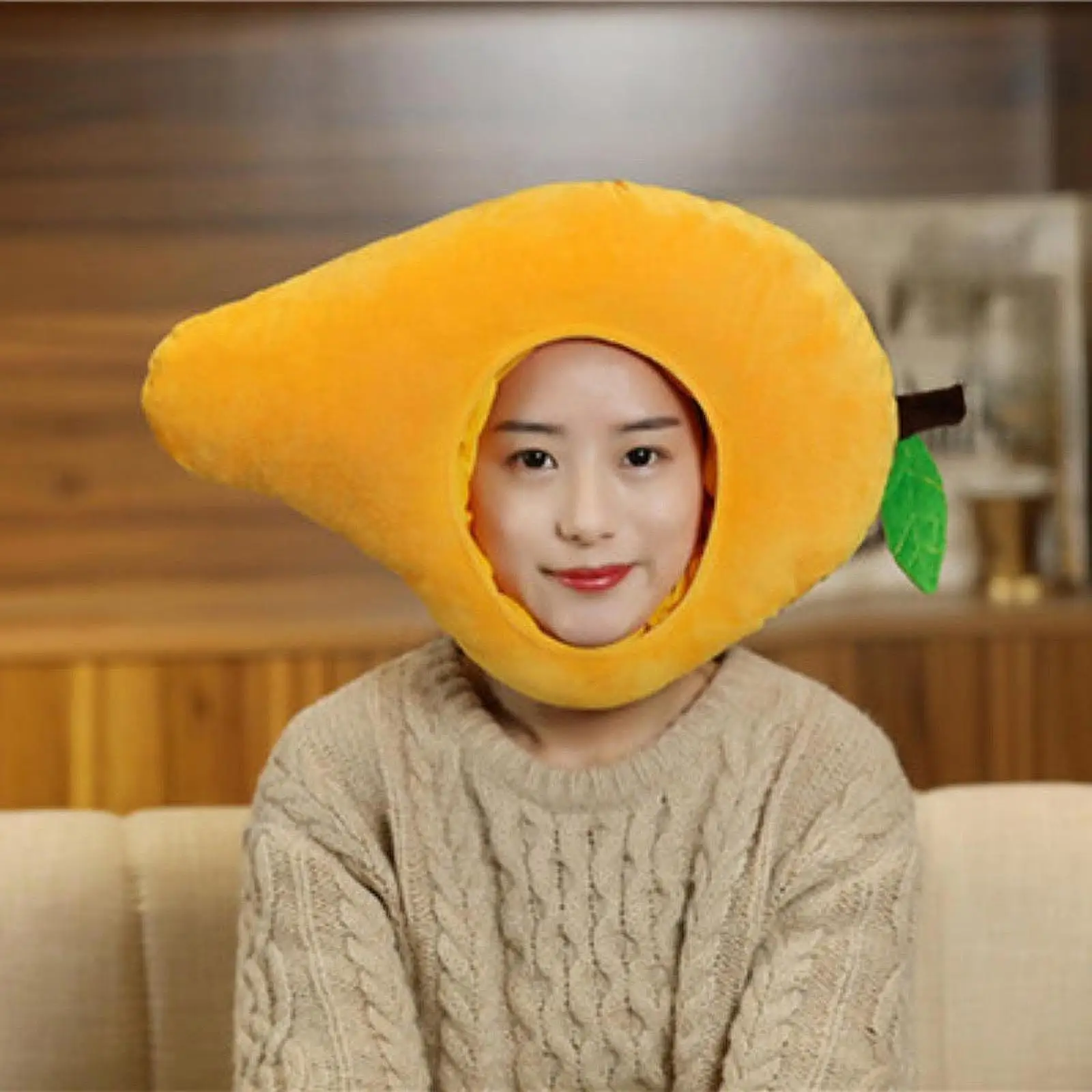 Plush Fruit Headgear Mango Hat Hood Decorative for Women Girls Winter Warm Hat