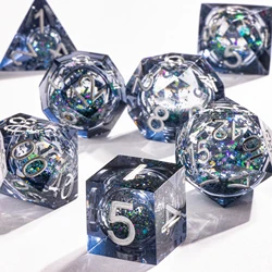 Conjunto de dados poliédricos para masmorras e dragões, Handmade Sequin Liquid Core, DnD Sharp Edge, Galaxy RPG Dice Set