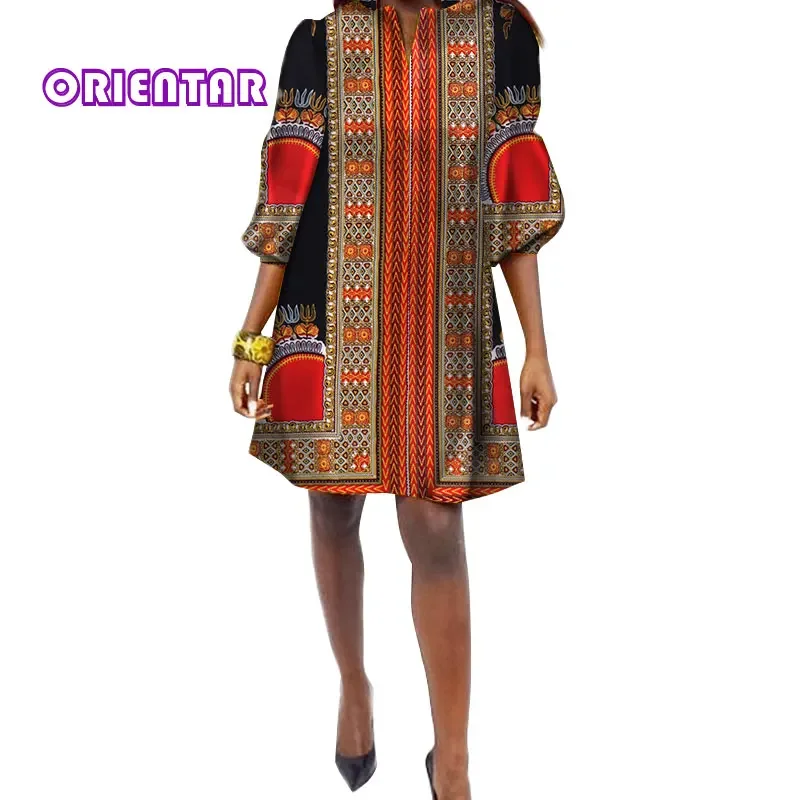 

Traditional African Style Dress African Dress Women Three Quarter Casual Shirt Dress Dashiki Plus Size Loose Dresses WY034