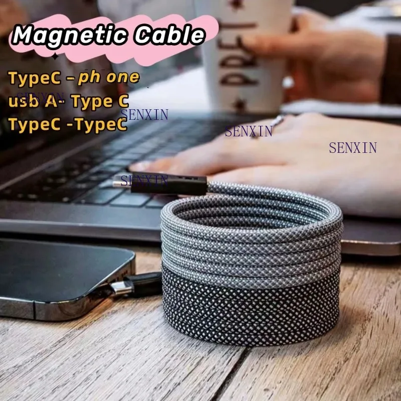 

Магнитный кабель USB-C на Type-C мощностью 100 Вт для быстрой зарядки iPhone 15, Xiaomi, USB-A на Type-C, провод для зарядки и передачи данных для планшетов, MacBook, Samsung