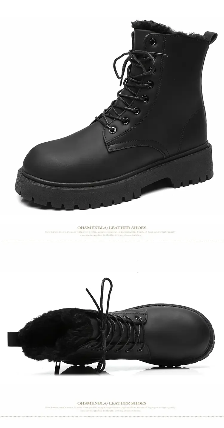 Botas masculinas de vento britânico locomotiva veludo ferramentas térmicas botas de couro casuais