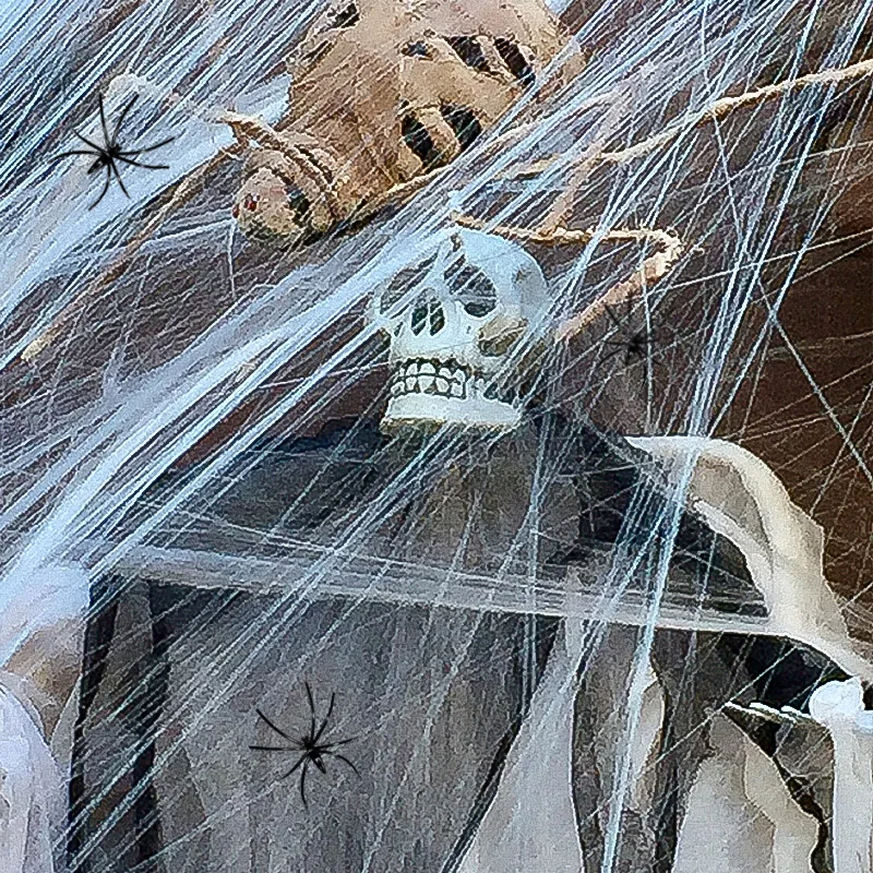 White Spider Web For Halloween Decorations Artificial Stretchy Cobweb For Halloween Scary Party Scene Decor Haunted House Props