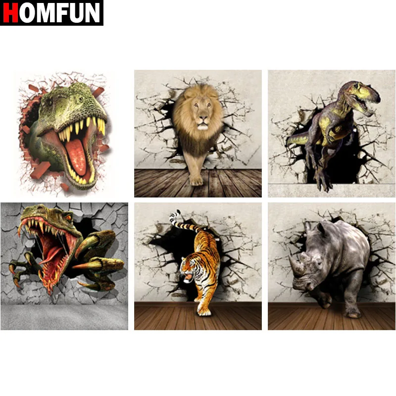 

HOMFUN алмазная живопись "Тварина разбивает стену" полная квадратная/круглая дрель Настенный декор инкрустированная смолой вышивка ремесло вышивка крестиком