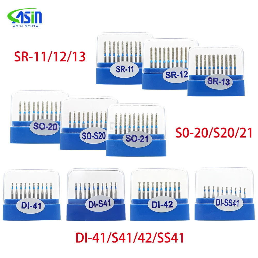 DI/SO/SR Series 10pcs/box Dental Diamond Burs 1.6mm for High Speed Handpiece Super Coarse Diamond Dentist Grinding Tool Grinder