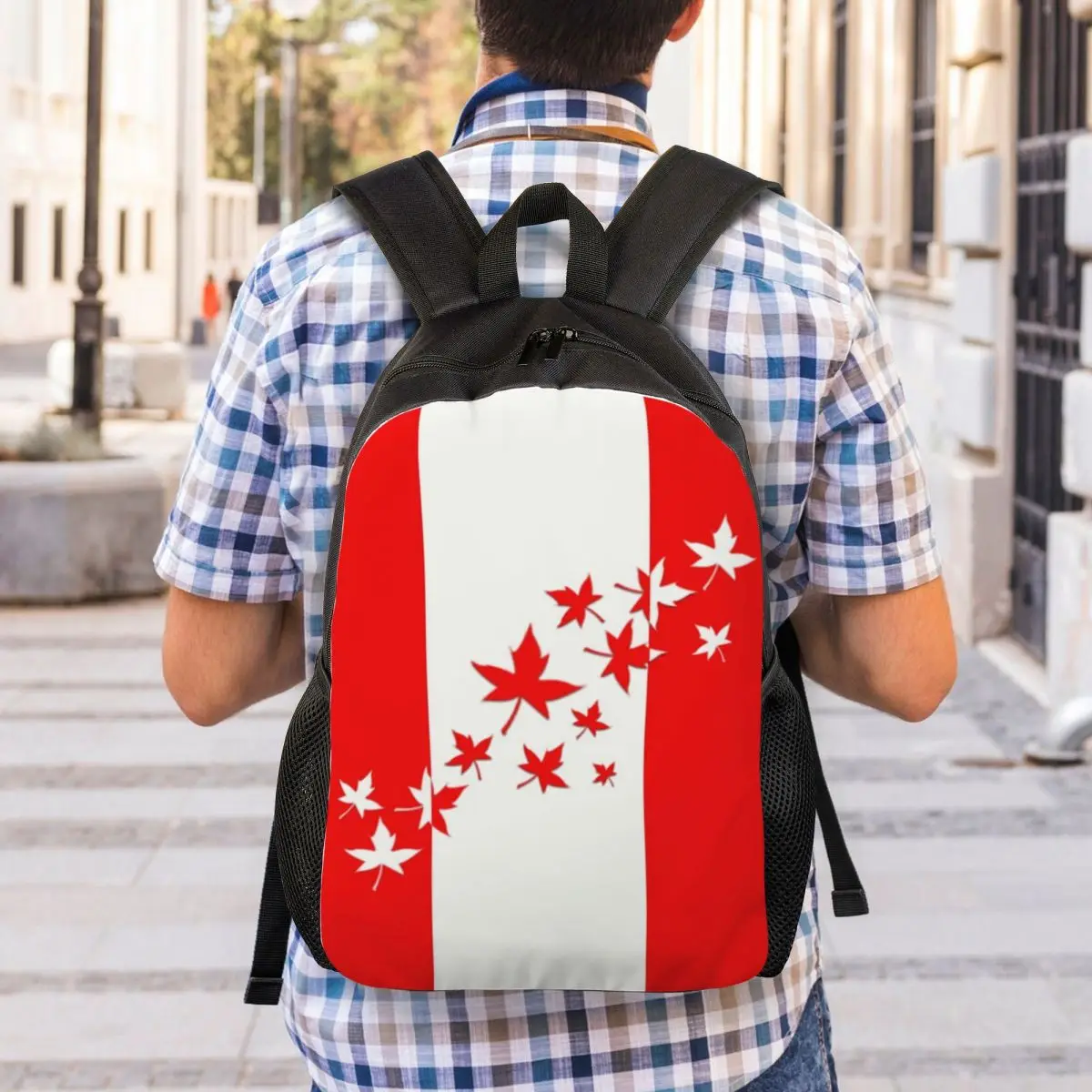 Maple Leaf-mochila de viaje con bandera de Canadá para hombre y mujer, morral escolar para ordenador portátil, mochilas de día para estudiantes universitarios