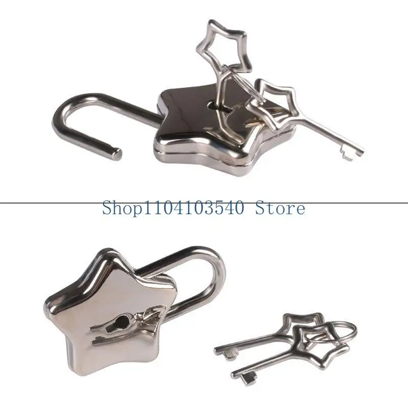 02DC Mini Star Archaize Padlocks With for Key Metal for Wish Lock Jewelry Box Decorative Padlock for Lovers, Girls, Students