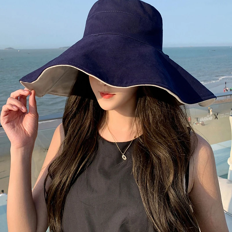 〔CC33〕Wide Brim Bucket Hat Fisherman Cap Sun Protection with Drawstring for Outdoor Travel fishing