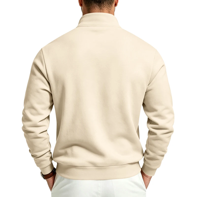 Herren-Sweatshirt mit Fleecefutter für Herbst und Winter, Stehkragen, halber Reißverschluss, langärmelig, einfarbig, warme Freizeitjacke – Detail 7