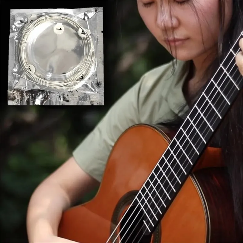 6Pcs Classical Guitar Strings Set Plating Super Light Classic Guitar Clear Nylon Silver Strings Silver Plated Copper