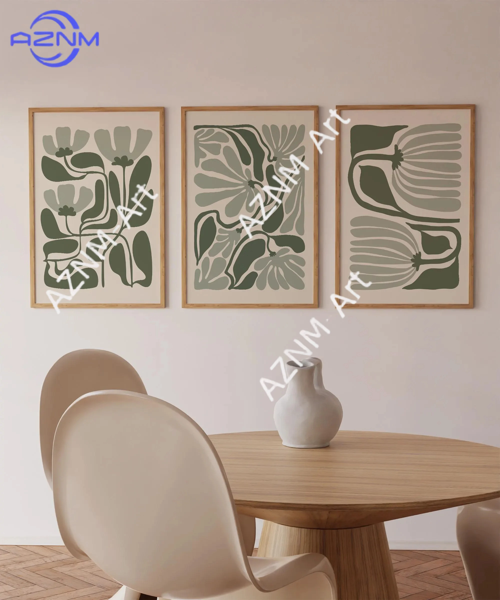 1PC/3PCS Abstract Sage Green Flower Art Print Matisse Style Flower Mid Century Wall Art Decor