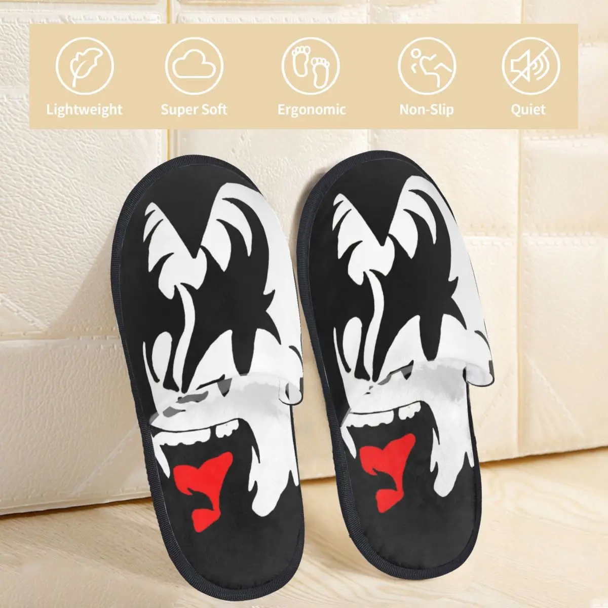 The Demon Kiss Band Gene Simmons accesorios para hombres y mujeres, zapatillas peludas, cómodas, especiales, para el hogar