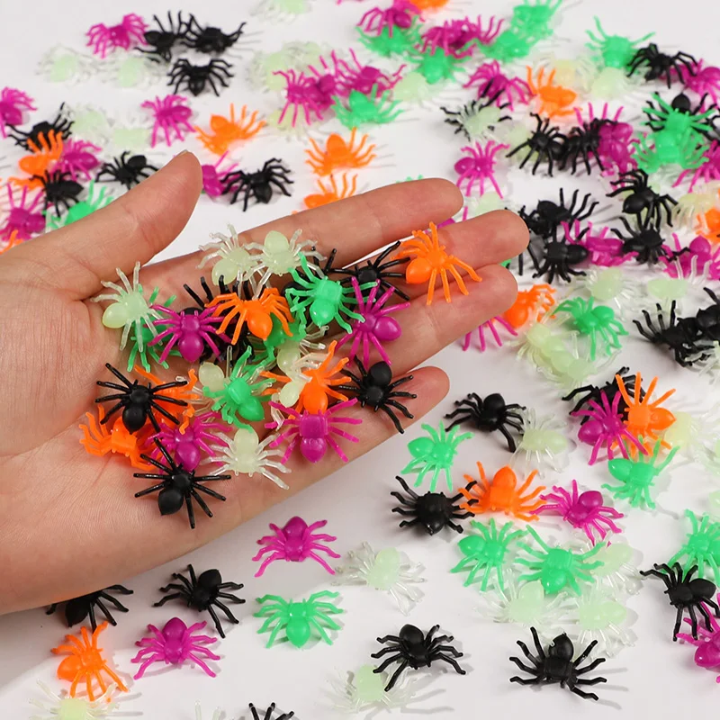 50-200 Stücke Halloween Bunte Spinne Mini Gefälschte Spinne Streich Geburtstagsgeschenk Spukhaus Horror Prop Halloween Party Spinnweben Dekor