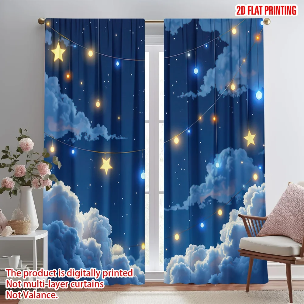 

2D flat printing 2pcs Window Curtains Starry Night Sky(4) Digital Printed Polyester Drapes Family Party Decoration Perfect for