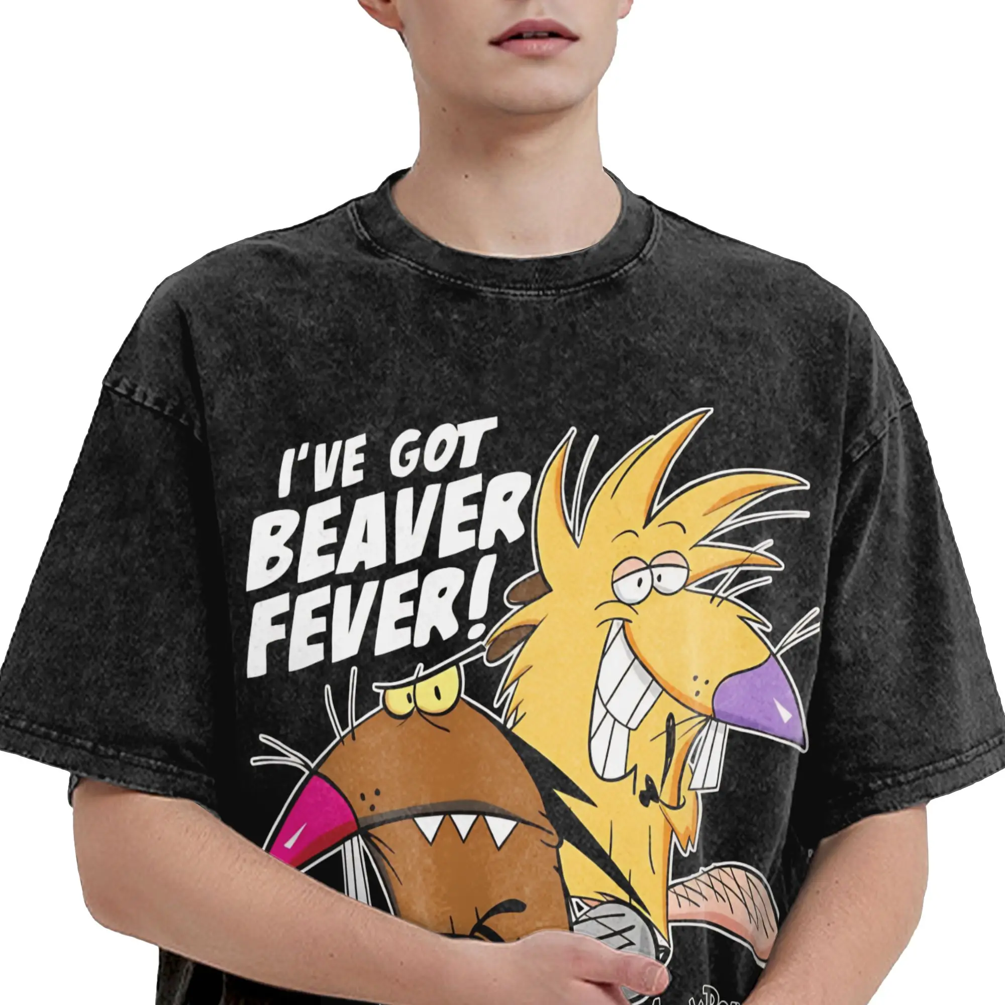 Harajuku Washed Shirts Angry Beavers Daggett & Norbert Feverish  Outfit Novelty T Shirt Oversize  Streetwear Short Sleeve