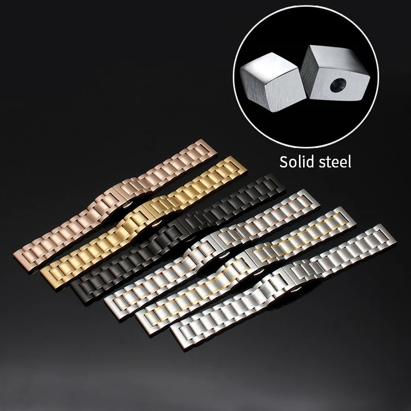 สายนาฬิกาสแตนเลสสตีล14/16/18/20/22มม. สายนาฬิกาข้อมือสายรัดโลหะสีเงินพร้อมหัวเข็มขัดผีเสื้อสำหรับผู้ชายยาว
