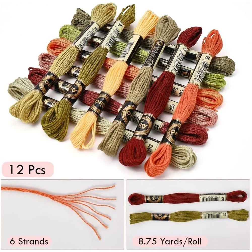 105 Yards Embroidery Floss Thread Bulk Variegated Floss 6 Strands Green Orange Friendship Bracelet String Stitch Threads