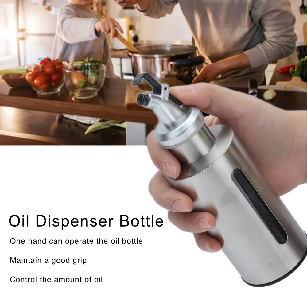 2pcs Practical Stainless Steel Oil Dispenser Bottle 190ml/290ml Olive Oil Dispenser Soy Sauce Dispenser Grill Cooking