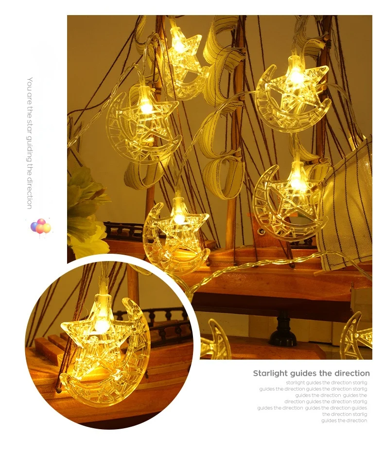 LED Moon Castle String Lights Middle East Festival Decorative Colorful Star Moon Battery Box Atmosphere Lights