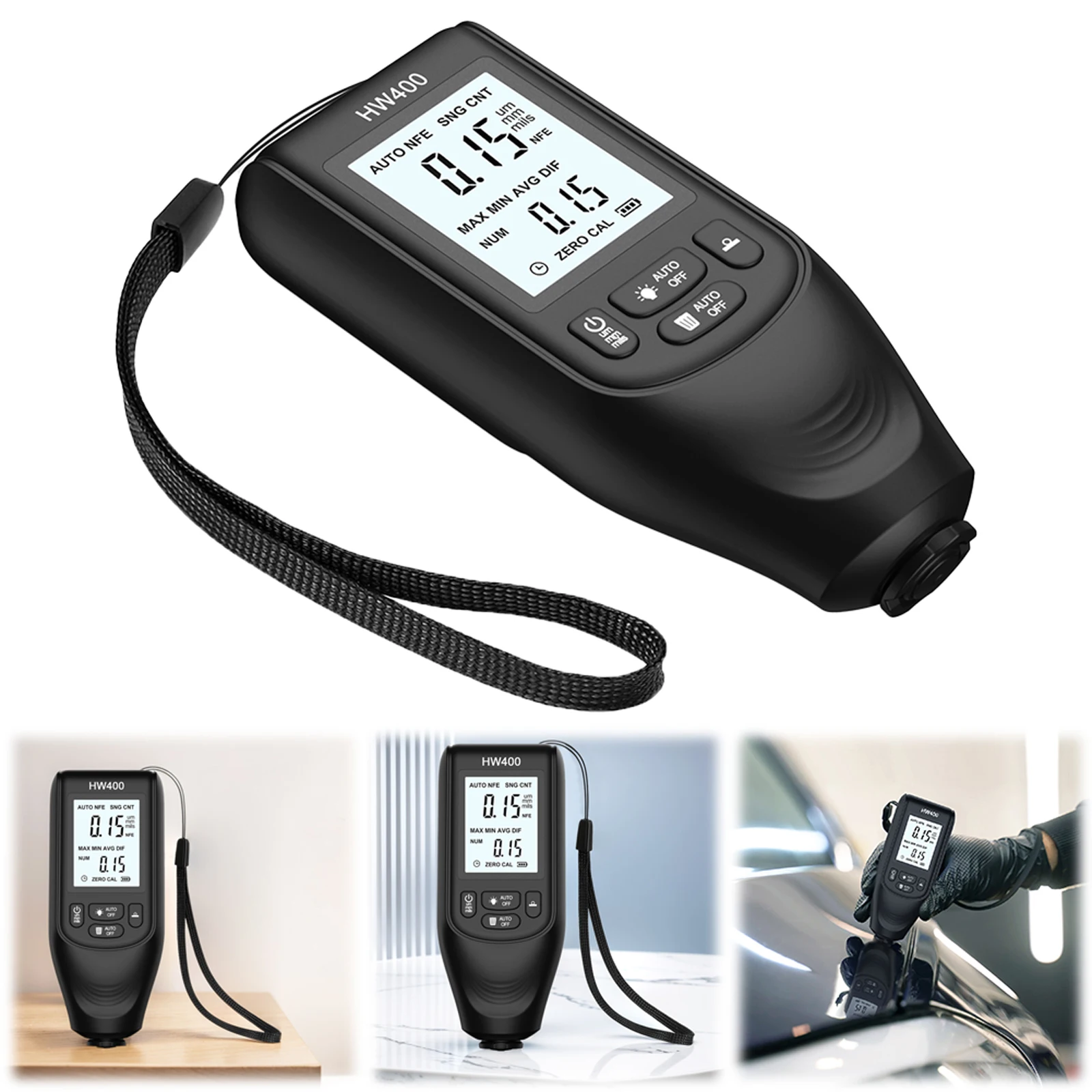 HW-400 Digital Paint Meter 0-2000UM Car Coating Depth Gauge Paint Mil Thickness Tester for FE/NFE