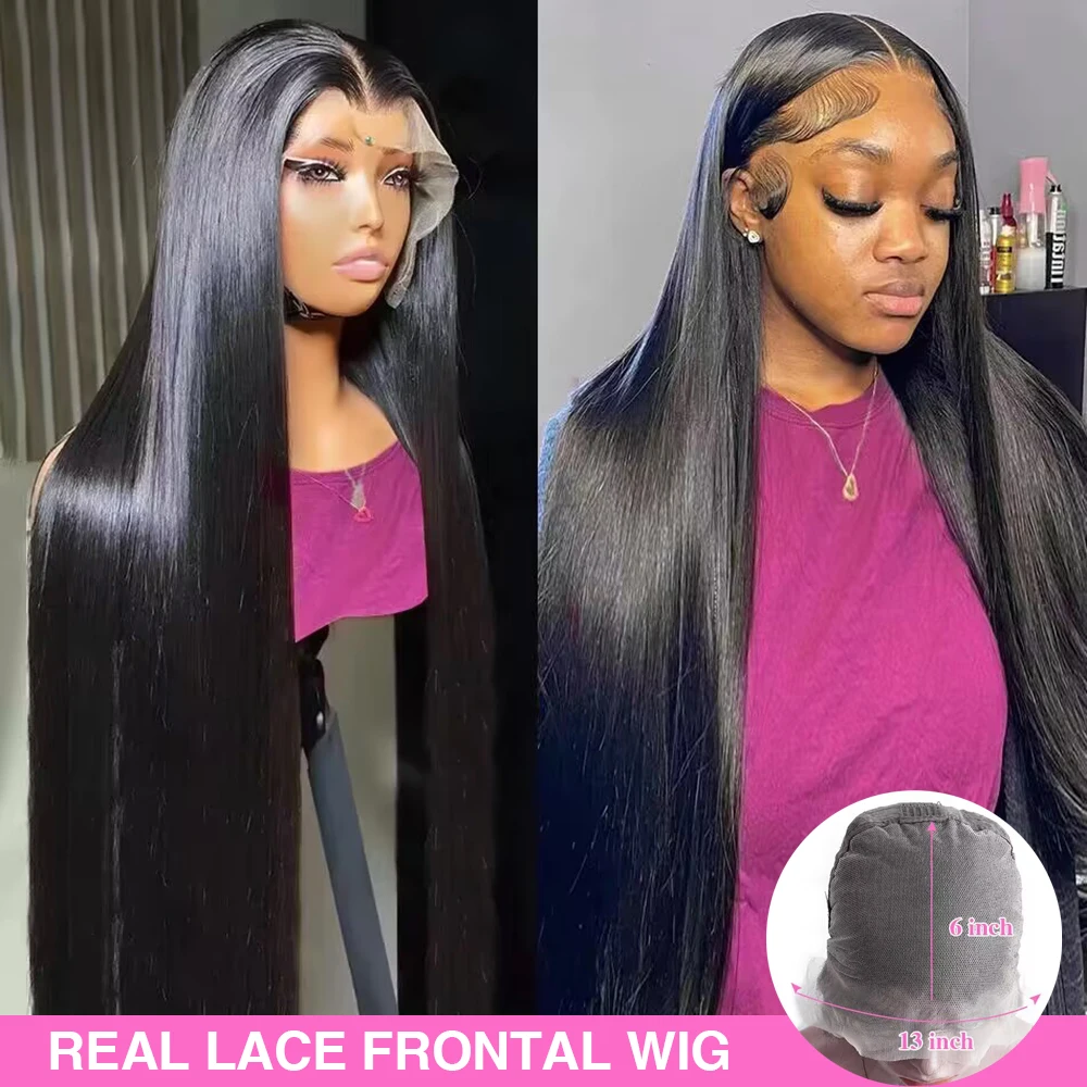 200 Density 34 36 Inches Bone Straight 13x6 HD Transparent Lace Frontal Wig Remy Human Hair 13x4 Lace Front Wigs For Black Women