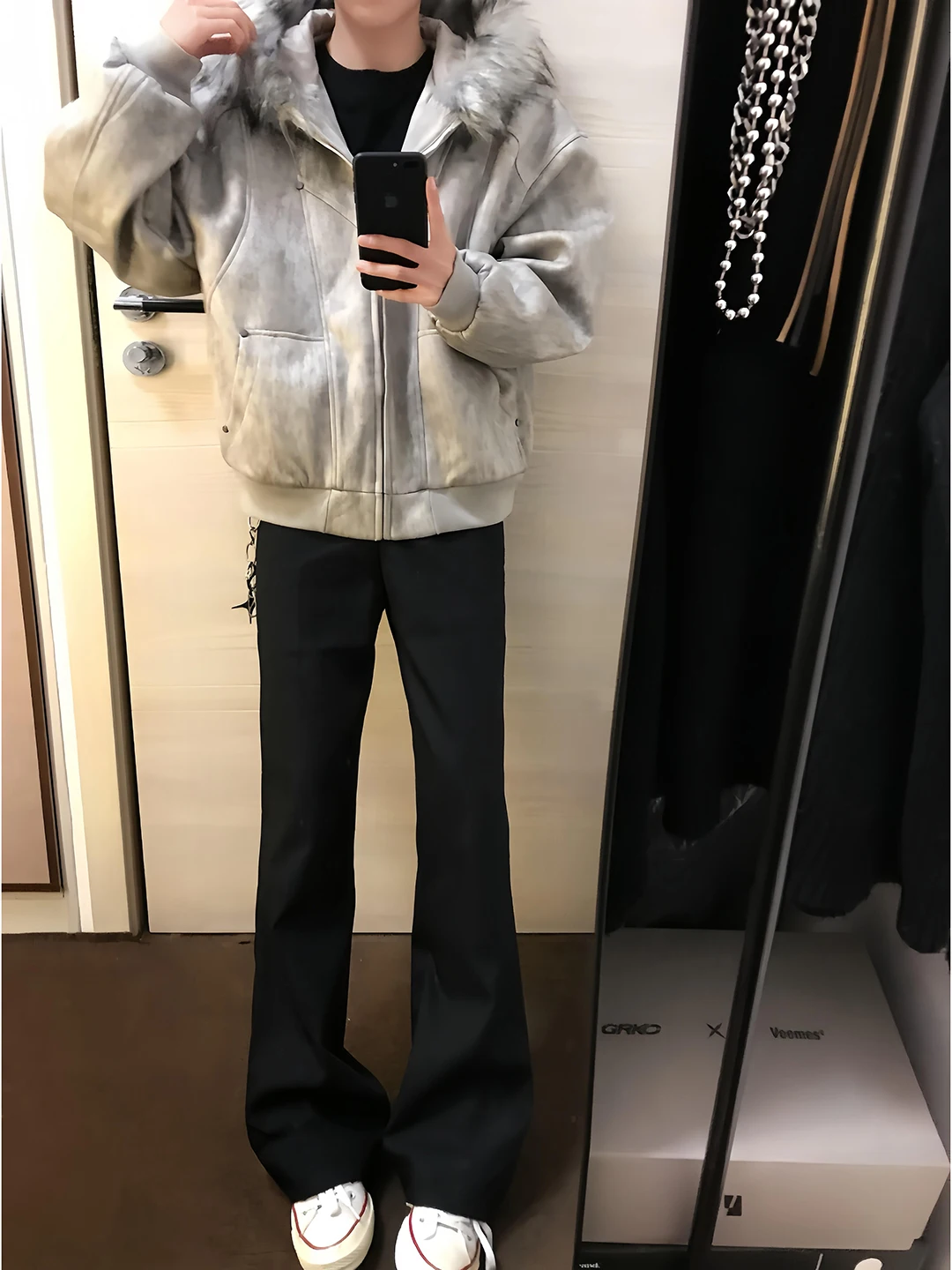 

American Dyed Hooded Cotton Jaet Men's Winter Sli Owl Coat Thiened Jaet with Fur Collar Stand Fit Casual Wear